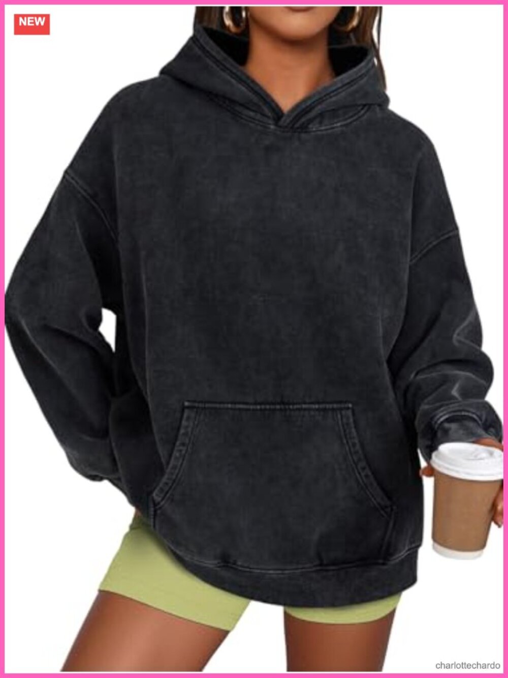 Oversized Acid Wash Hoodie Long Sleeve Pullover Sweatshirt with Kangaroo Pocket